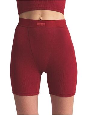 SKIMS Cotton Riv High-Waist Bike Shorts - Red